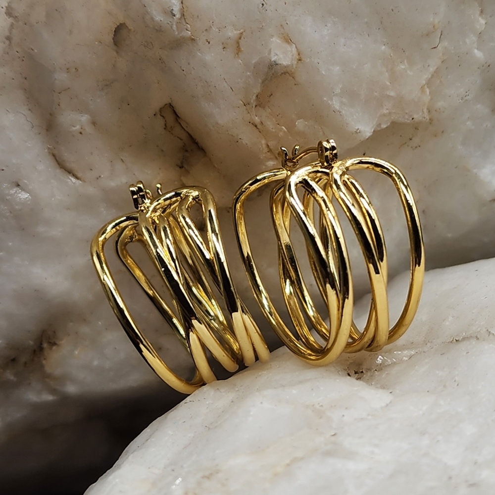 Rhodium/ 18 kt Gold Plated Hoops Earrings/Studs Contemporary Design